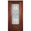 6'-8" 3/4 Lite Mahogany Wood Entry Door with Ashton Decorative Glass