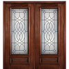 6'-8" Full Lite Mahogany Wood Entry Double Door with La Salle Decorative Glass