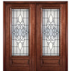 6'-8" Full Lite Mahogany Wood Entry Double Door with Cornell Decorative Glass
