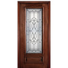 6'-8" 3/4 Lite Mahogany Wood Entry Door with Crockett Decorative Glass