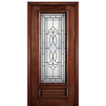 6'-8" 3/4 Lite Mahogany Wood Entry Door with Crockett Decorative Glass