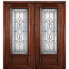 6'-8" Full Lite Mahogany Wood Entry Double Door with Crockett Decorative Glass