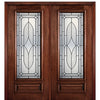 6'-8" Full Lite Mahogany Wood Entry Double Door with Dartmouth Decorative Glass
