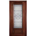 6'-8" 3/4 Lite Mahogany Wood Entry Door with Pecos Decorative Glass