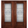 6'-8" Full Lite Mahogany Wood Entry Double Door with Pecos Decorative Glass