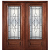 6'-8" Full Lite Mahogany Wood Entry Double Door with Madison Decorative Glass