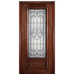 6'-8" 3/4 Lite Mahogany Wood Entry Door with San Jacinto Decorative Glass
