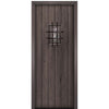 96" Tall Knotty Alder Square Top Plank Entry Door with Speakeasy
