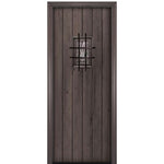 96" Tall Knotty Alder Square Top Plank Entry Door with Speakeasy