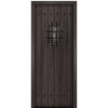 96" Tall Knotty Alder Square Top Plank Entry Door with Speakeasy and Decorative Clavos 