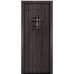 96" Tall Knotty Alder Square Top Plank Entry Door with Speakeasy and Decorative Clavos 