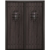 96" Tall Knotty Alder Square Top Plank Entry Double Door with Speakeasy and Decorative Clavos 