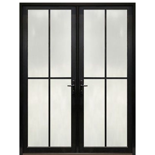 Narrow Profile 4-Lite Fiberglass Double Entry Door With Multi-Point Locking System 