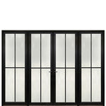 Prehung Narrow Profile 4-Lite Fiberglass Entry Double Door With 2 Fixed Sidelites And Multi-Point Lock System