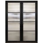 Narrow Profile Horizontal 4-Lite Fiberglass Double Entry Door With Multi-Point Locking System 