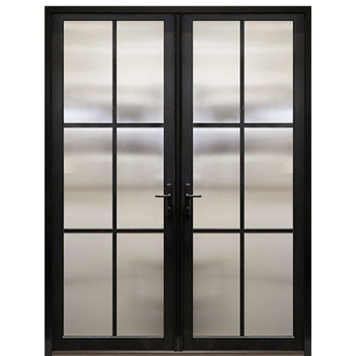 Narrow Profile 4-Lite Fiberglass Double Entry Door With Multi-Point Locking System 