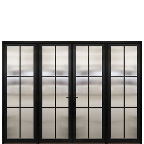 Prehung Narrow Profile 6-Lite Fiberglass Entry Double Door With 2 Fixed Sidelites And Multi-Point Lock System 