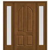 4 Panel Round Top Mahogany Grain Fiberglass Door with Full Lite Sidelites