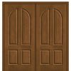 4 Panel Round Top Mahogany Grain Fiberglass Double Door