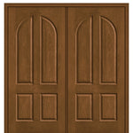 4 Panel Round Top Mahogany Grain Fiberglass Double Door