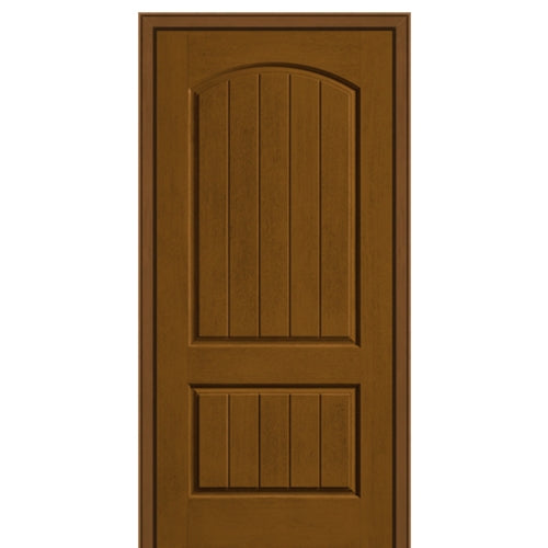 2 Panel Soft Arch Mahogany Grain Fiberglass Door 