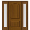 2 Panel Soft Arch Top Mahogany Grain Fiberglass Entry Door with 2 Full Lite Sidelites