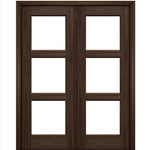 Port Collection Naples Mahogany 3 Lite Contemporary Prehung HVHZ Impact Rated Double Door