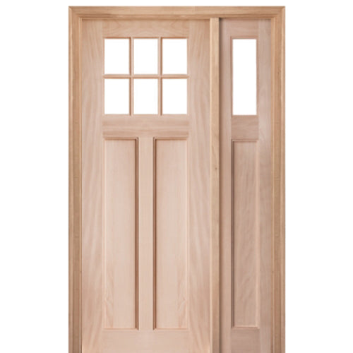 9322CRFT-MAH-8/0-1-1 | 36" X 96" 6 Lite 2 Panel Craftsman Style Entry Door With Matching Sidelite and True Divided Lite (TDL) Insulated Clear Glass