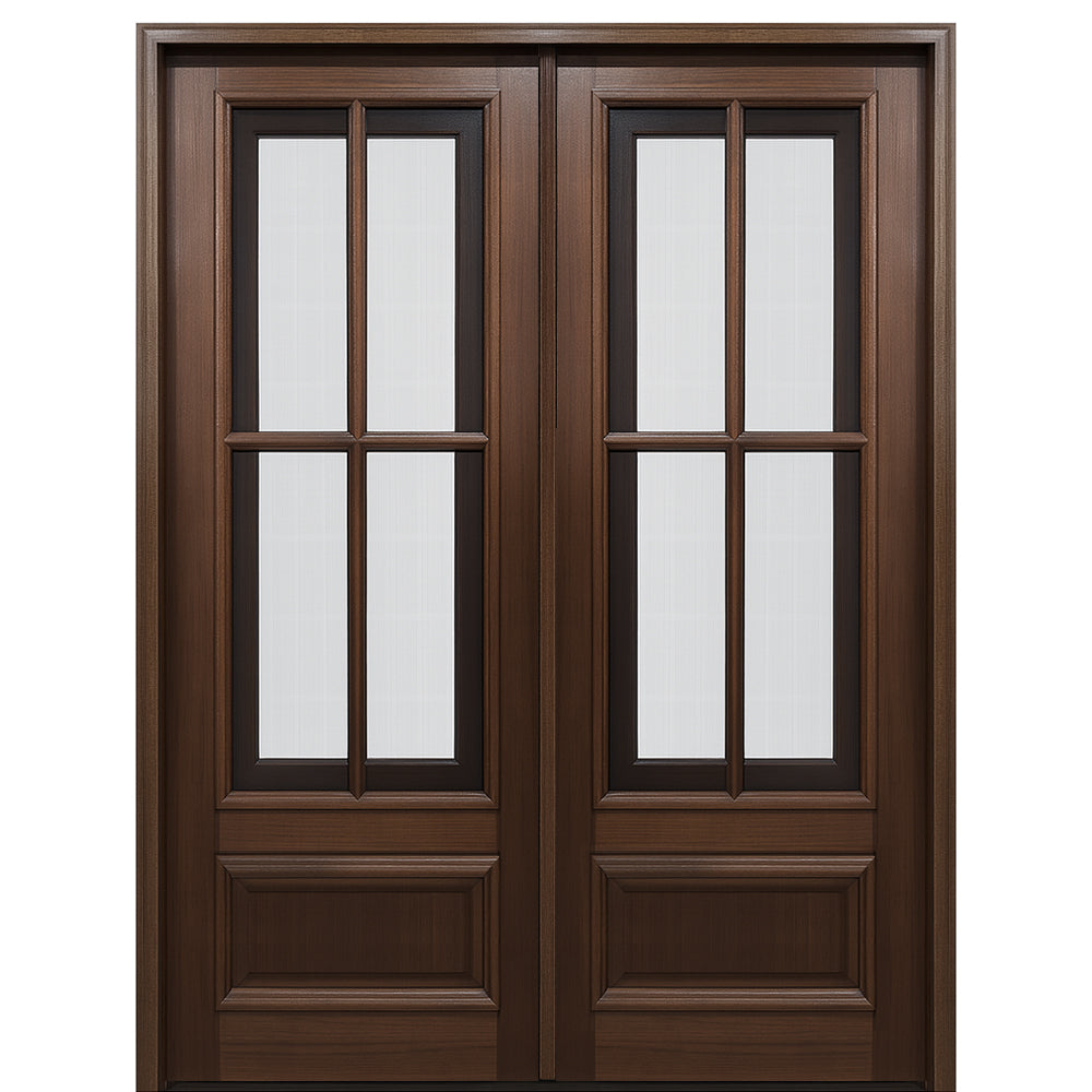 Breezeport 4LT E-04 | 8'0" Tall Breezeport 4 Lite Mahogany Double Door with Built-in Screens and Operable Windows Attached