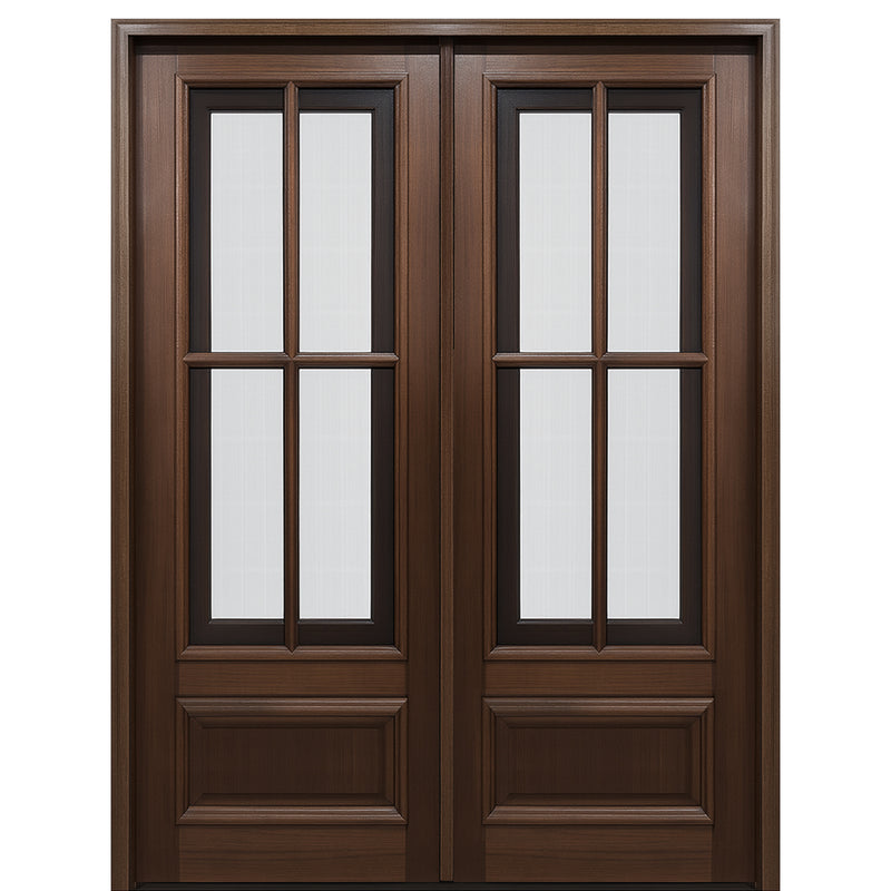 Breezeport 4LT E-04 | 8'0" Tall Breezeport 4 Lite Mahogany Double Door with Built-in Screens and Operable Windows Attached