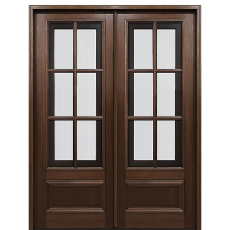 Breezeport TDL 6LT E-04 | 8'0" Tall 6-Lite TDL Mahogany Double Entry Door with Built-in Screens and Operable Windows