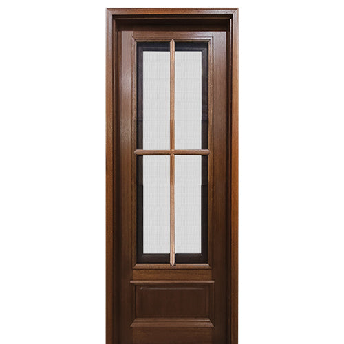 Breezeport TDL 4LT E-01R | 8'0" Tall Breezeport 4-Lite TDL Mahogany Entry Door with Built-in Screen and Operable Window Attached on the Right