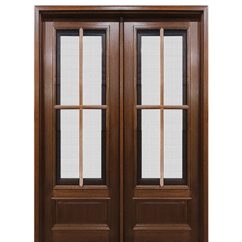 Breezeport TDL 4LT E-04 | 8'0" Tall Breezeport 4-Lite TDL Mahogany Double Entry Door with Built-in Screens and Operable Windows