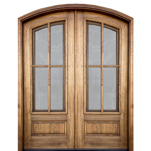 Breezeport Arched TDL 4LT E-17 | 8'0" Tall Breezeport Arched 4-Lite TDL Mahogany Double Entry Door with Built-in Screens and Operable Windows