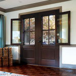 Breezeport TDL 4LT E-01 | 6'8"Tall Breezeport 4-Lite TDL Mahogany Wood Entry Door with Built-in Screen and Operable Window