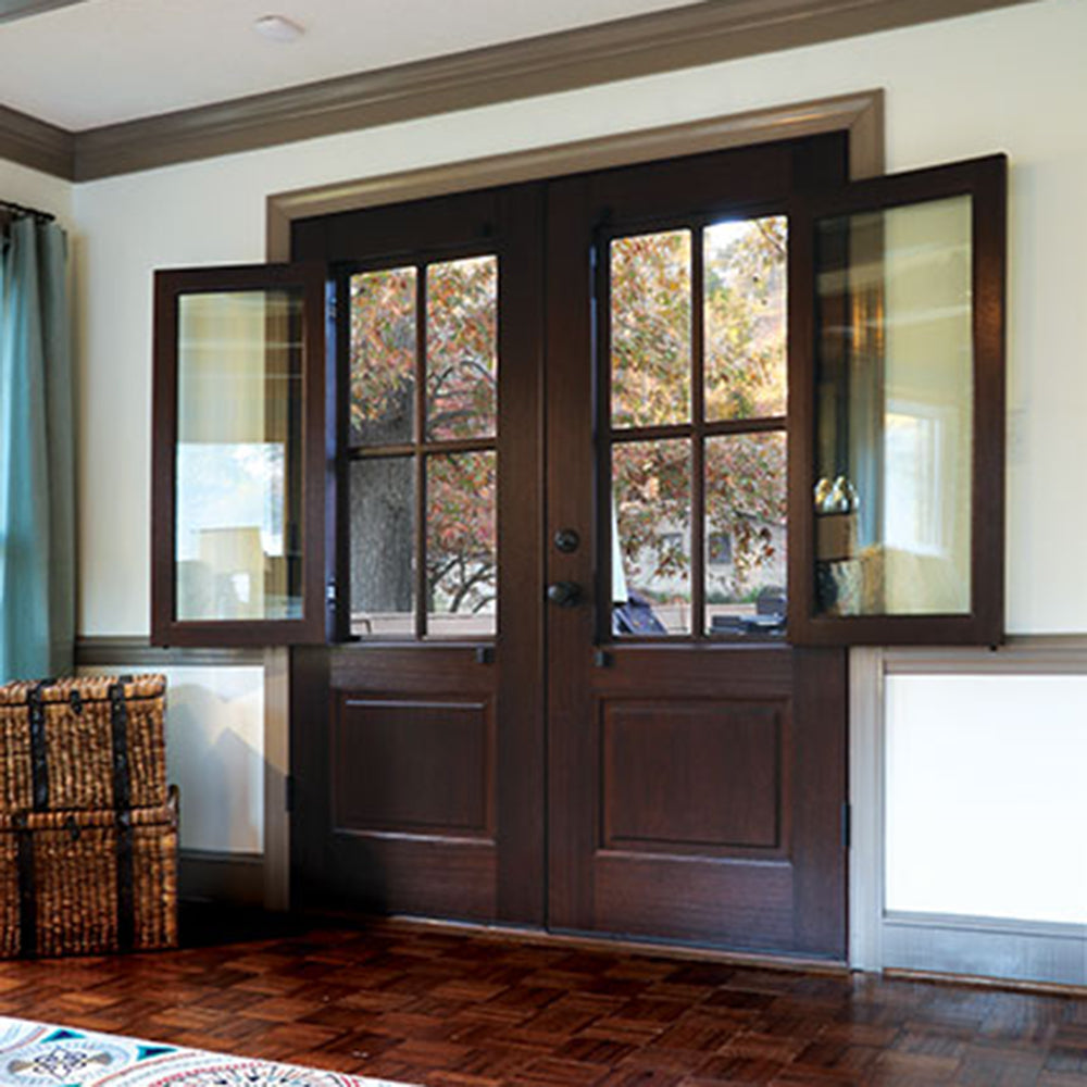 Breezeport TDL 4LT E-01 | 6'8"Tall Breezeport 4-Lite TDL Mahogany Wood Entry Door with Built-in Screen and Operable Window