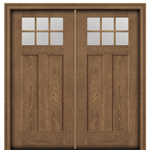 CCA260-2 | 6 Lite Craftsman Style Fir Grain Fiberglass Double Door