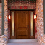 CCR040-1 | 2-Panel Fiberglass Square Top Soft Arch Design Wood-Like Grain Exterior Door With Full Lite Sidelite