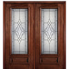 DG MAH Trinity 3/4 Lite 68-2 | 6'-8" Full Lite Mahogany Wood Entry Double Door with Trinity Decorative Glass