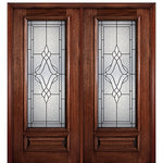 DG MAH Trinity 3/4 Lite 68-2 | 6'-8" Full Lite Mahogany Wood Entry Double Door with Trinity Decorative Glass