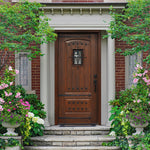 2-Panel V-Grooved SP/CL | 2-Panel V-Grooved Fiberglass Entry Door with Mahogany Wood Grain, Speakeasy and Clavos
