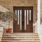 Flores 3-Lite-V-2-L 8/0 E-09 | Prehung 36" X 96" Tall Flores 3-Lite Modern Mahogany Entry Door with Two Sidelite and Transom