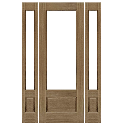 GlassCraft 3/4 Lite 80-1-2  | 96" Tall 3/4 Lite Panel Bottom Mahogany Exterior Single Door + 2 Sidelites