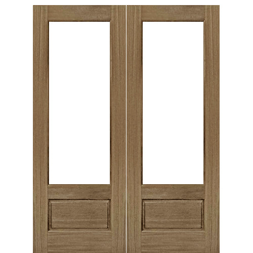 GlassCraft 3/4 Lite 80 | 96" Tall 3/4 Lite Panel Bottom Mahogany Exterior Double Door