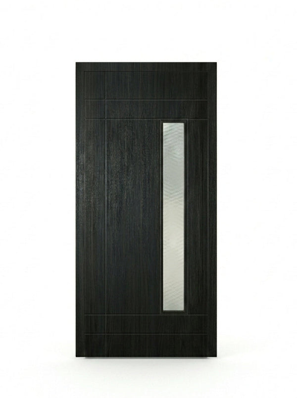 Santa Barbara FG | Modern Fiberglass Door with Vertical Glass – Mahogany-Look Wood Grain