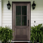 Alexandria TDL 4LT 6/8 E-09 | 4-Lite TDL 80" Mahogany Entry Door with Two Sidelites and Rectangular Transom with Clear Beveled or Flemish Low-E Glass