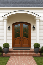 Aberdeen TDL E-17 | 8ft. Tall Pre-hung Eyebrow Radius True Divided 6-Lite Mahogany Double Entry Doors with Arched Glass Panels