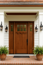 Tuscany 6LT E-03 | Craftsman Style Mahogany 6-Lite Entry Door with Matching Sidelites and Clear Beveled Low-E Glass
