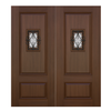 2-Panel-SQ-SP-2 | 2-Panel Mahogany Grain Fiberglass Double Entry Doors with Speakeasy