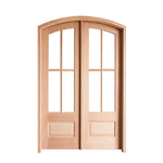 7221AP | Prehung 4 Lite 1 Panel Arch Top Mahogany TDL Double Entry Door with Insulated, Beveled Glass